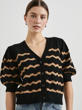 Rails Isla Cardigan Black Camel Stripe
